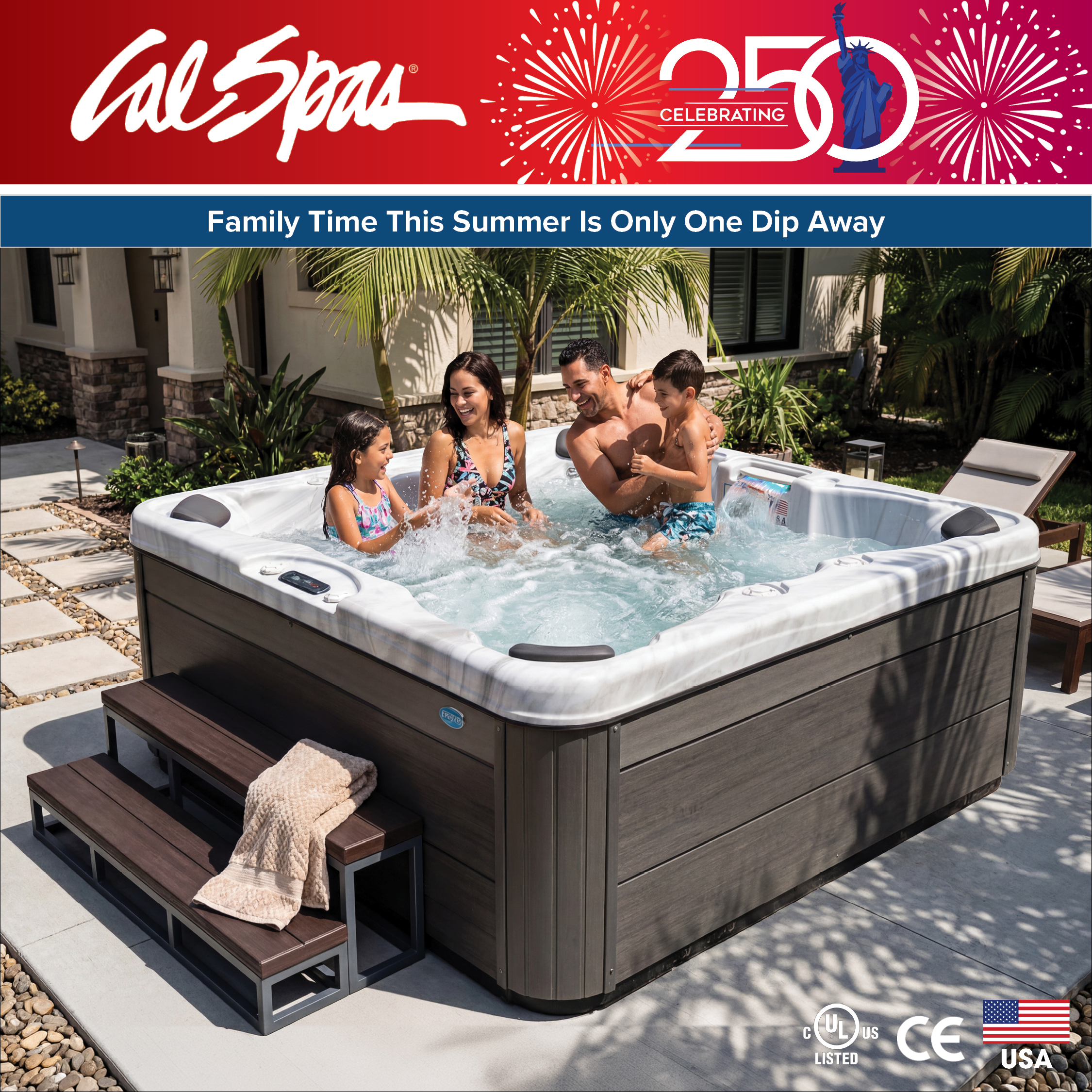 Calspas hot tub being used in a family setting - Carmel